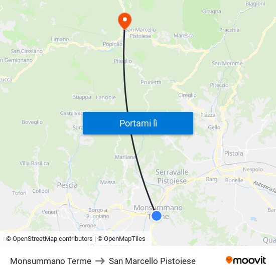 Monsummano Terme to San Marcello Pistoiese map