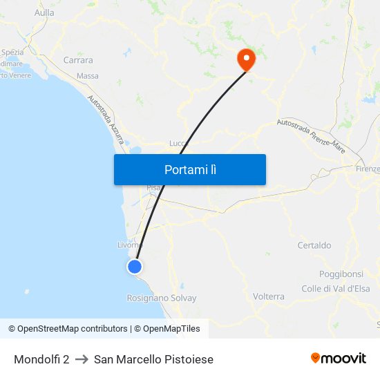 Mondolfi 2 to San Marcello Pistoiese map