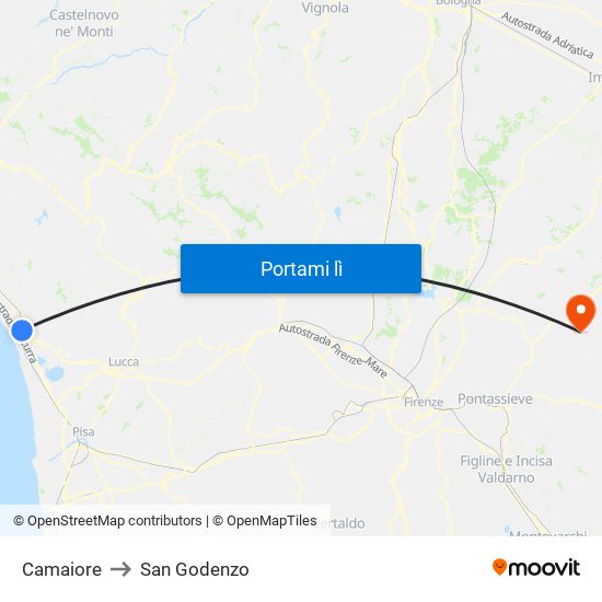 Camaiore to San Godenzo map