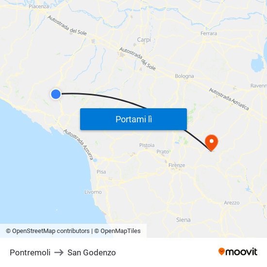 Pontremoli to San Godenzo map