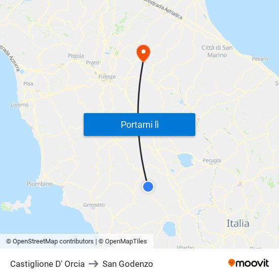 Castiglione D' Orcia to San Godenzo map