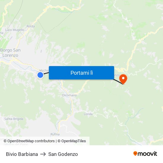 Bivio Barbiana to San Godenzo map