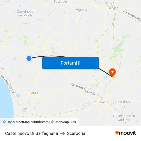 Castelnuovo Di Garfagnana to Scarperia map