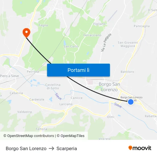 Borgo San Lorenzo to Scarperia map