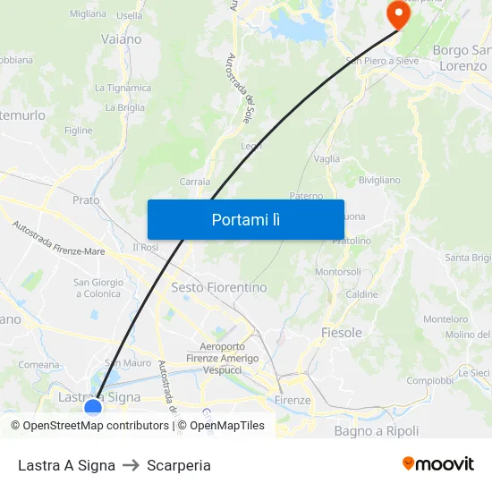 Lastra A Signa to Scarperia map
