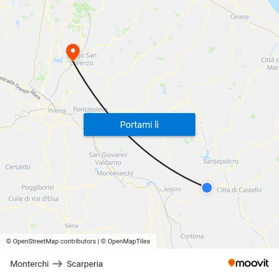 Monterchi to Scarperia map
