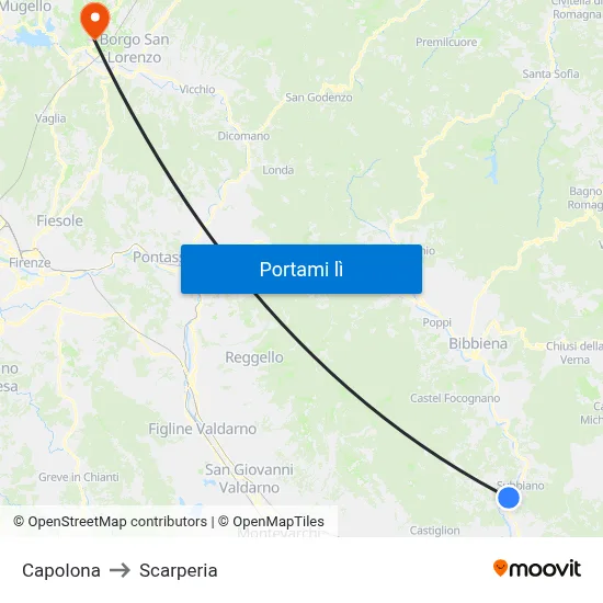 Capolona to Scarperia map
