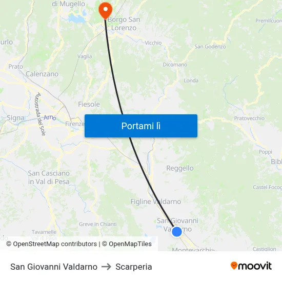 San Giovanni Valdarno to Scarperia map