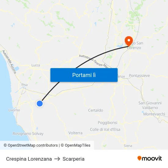 Crespina Lorenzana to Scarperia map