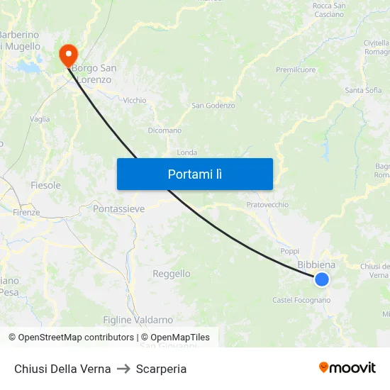 Chiusi Della Verna to Scarperia map