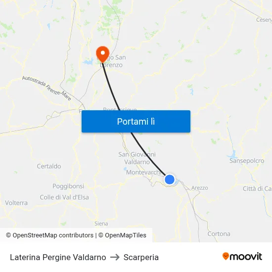 Laterina Pergine Valdarno to Scarperia map