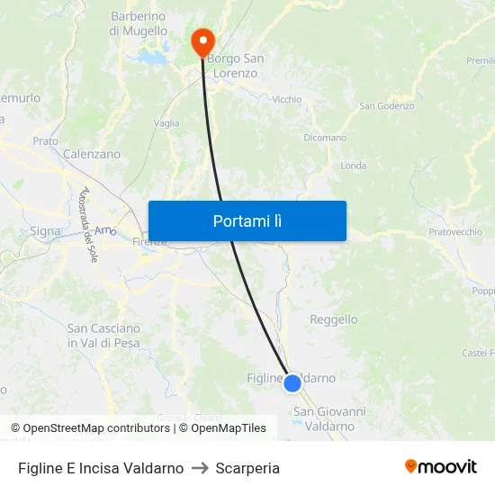Figline E Incisa Valdarno to Scarperia map