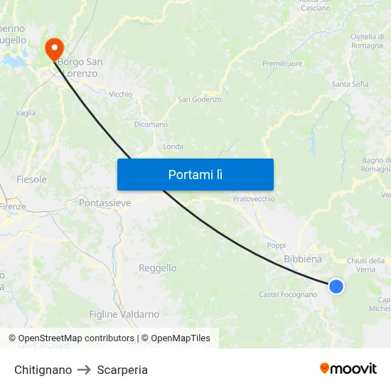 Chitignano to Scarperia map