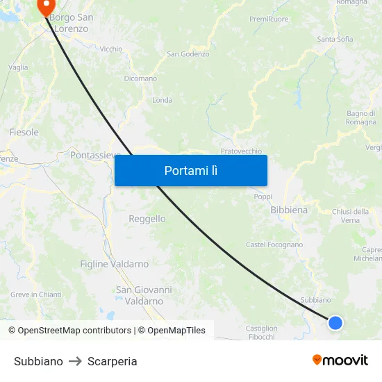Subbiano to Scarperia map