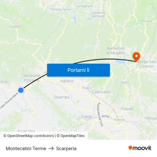 Montecatini Terme to Scarperia map