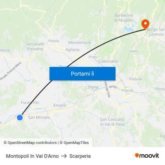 Montopoli In Val D'Arno to Scarperia map