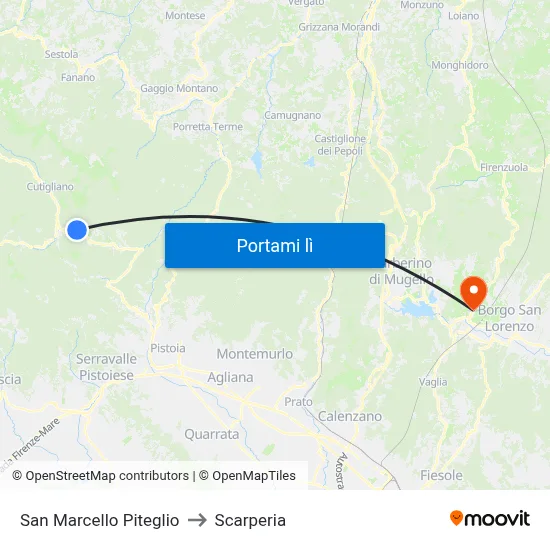 San Marcello Piteglio to Scarperia map