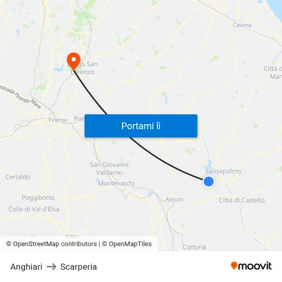 Anghiari to Scarperia map