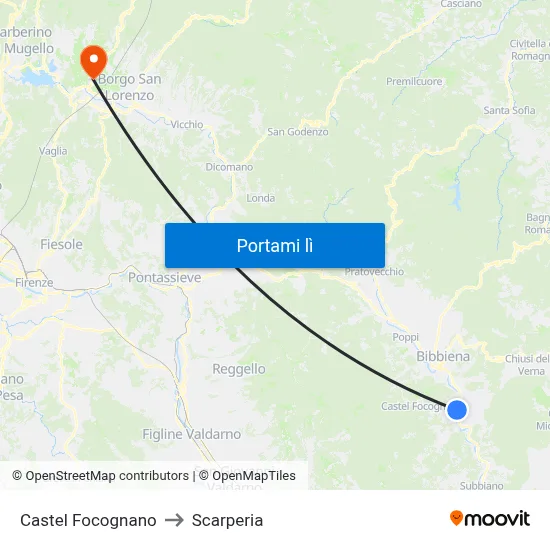 Castel Focognano to Scarperia map