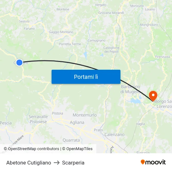 Abetone Cutigliano to Scarperia map
