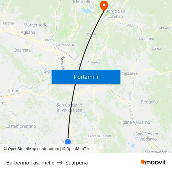 Barberino Tavarnelle to Scarperia map