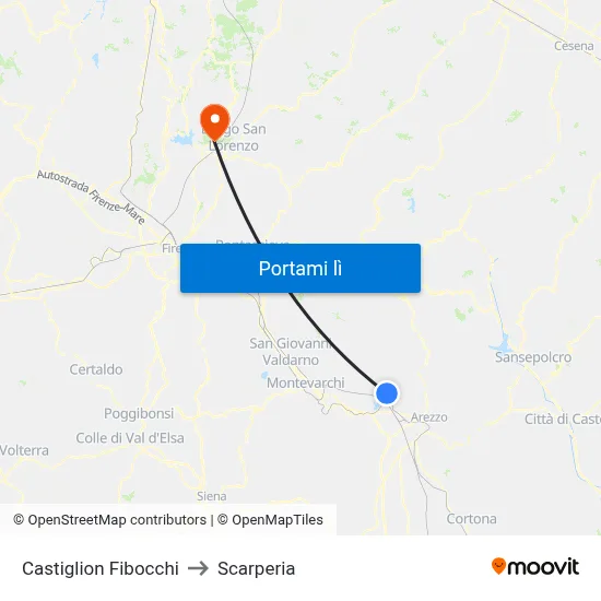 Castiglion Fibocchi to Scarperia map