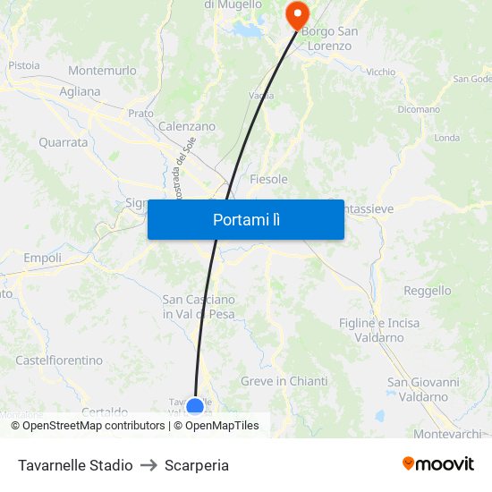 Tavarnelle Stadio to Scarperia map