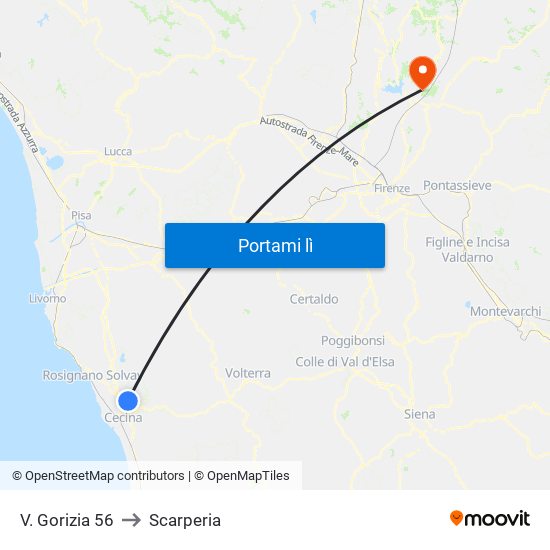 V. Gorizia 56 to Scarperia map