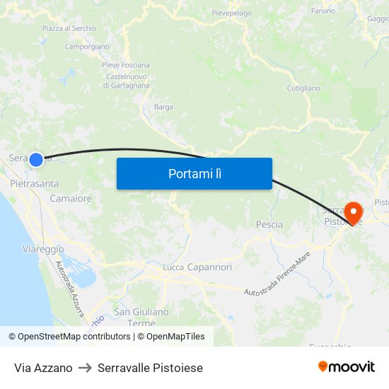 Via Azzano to Serravalle Pistoiese map