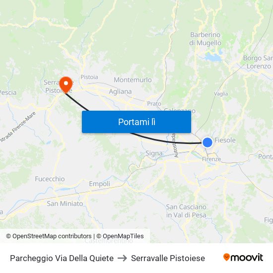 Parcheggio Via Della Quiete to Serravalle Pistoiese map