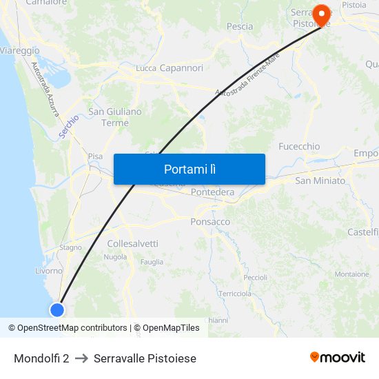 Mondolfi 2 to Serravalle Pistoiese map