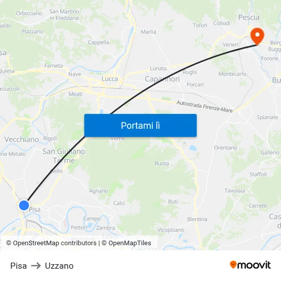 Pisa to Uzzano map