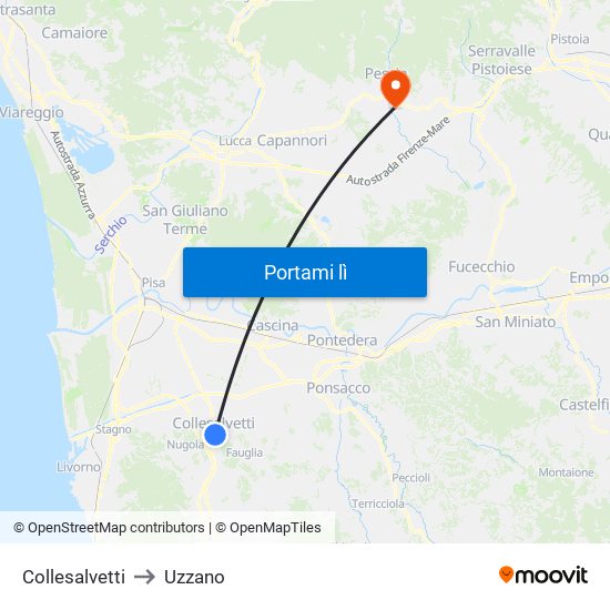Collesalvetti to Uzzano map