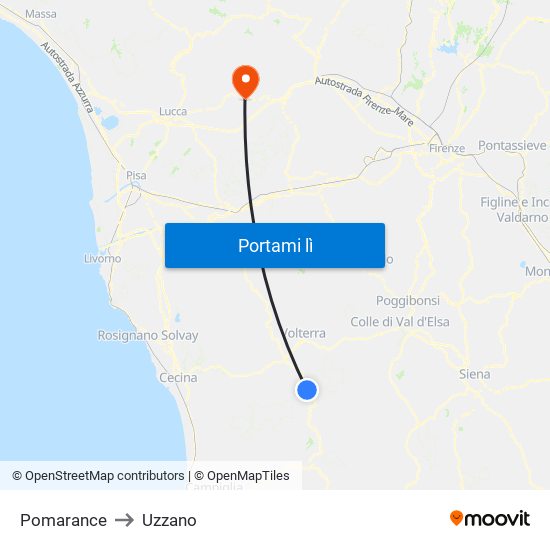 Pomarance to Uzzano map