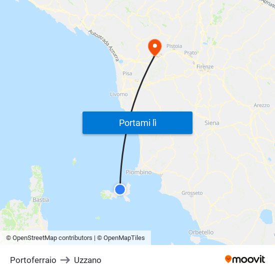 Portoferraio to Uzzano map