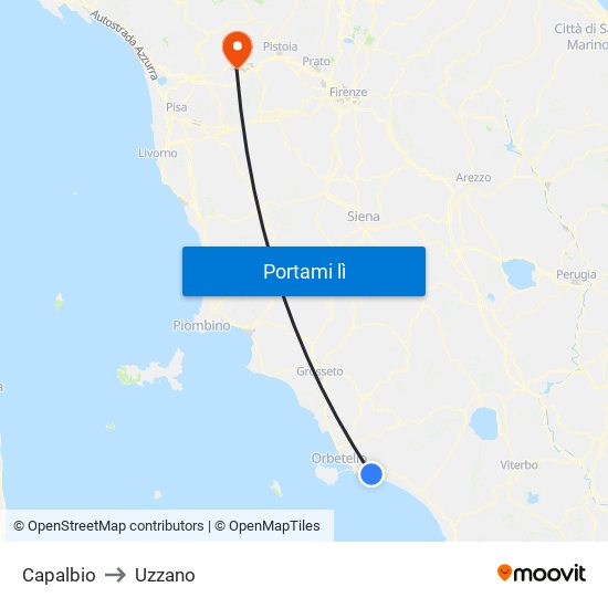 Capalbio to Uzzano map