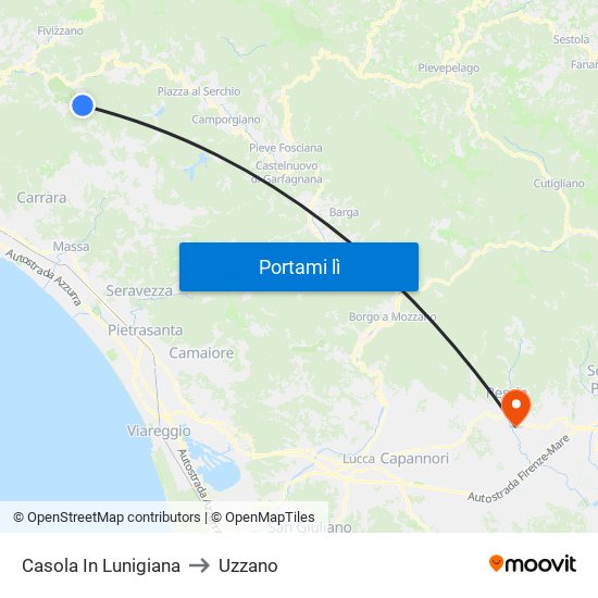 Casola In Lunigiana to Uzzano map