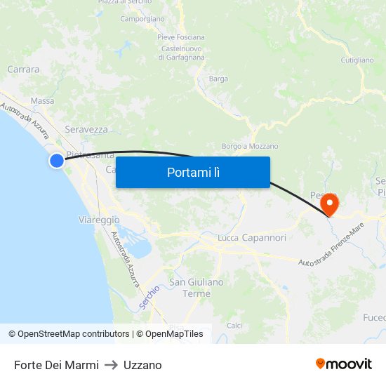 Forte Dei Marmi to Uzzano map