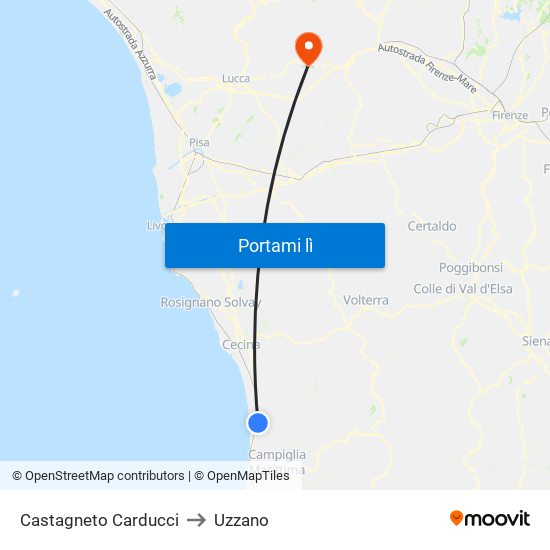 Castagneto Carducci to Uzzano map