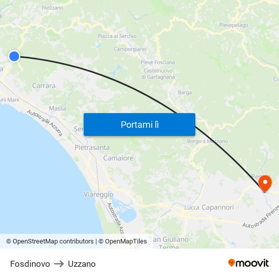 Fosdinovo to Uzzano map