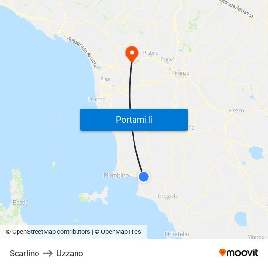 Scarlino to Uzzano map