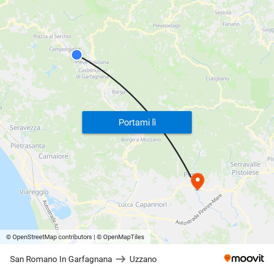 San Romano In Garfagnana to Uzzano map