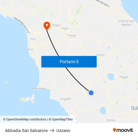 Abbadia San Salvatore to Uzzano map