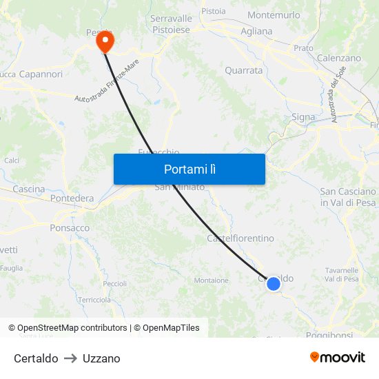 Certaldo to Uzzano map