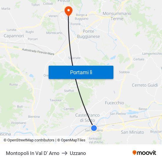 Montopoli In Val D' Arno to Uzzano map