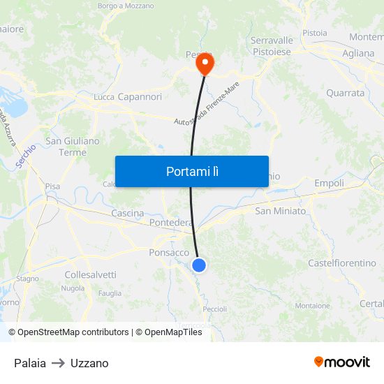 Palaia to Uzzano map