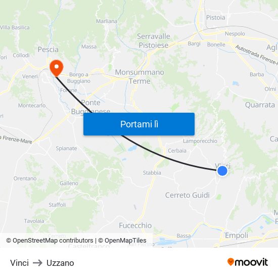 Vinci to Uzzano map