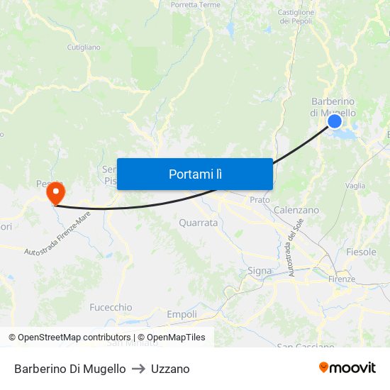 Barberino Di Mugello to Uzzano map