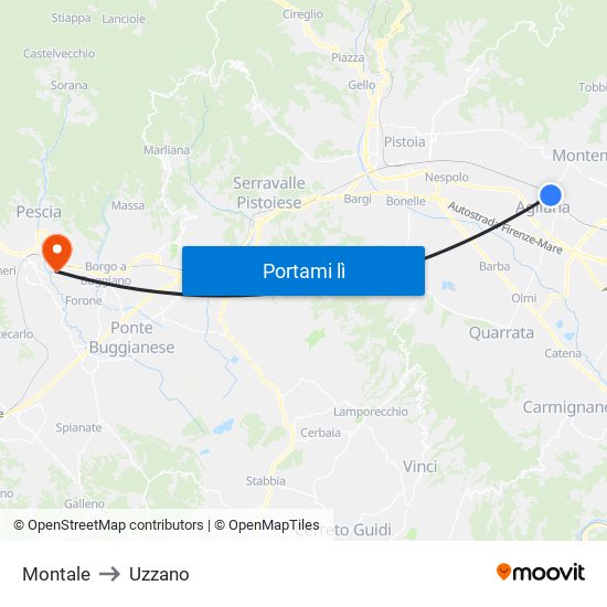 Montale to Uzzano map