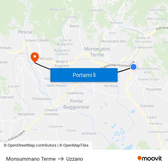 Monsummano Terme to Uzzano map